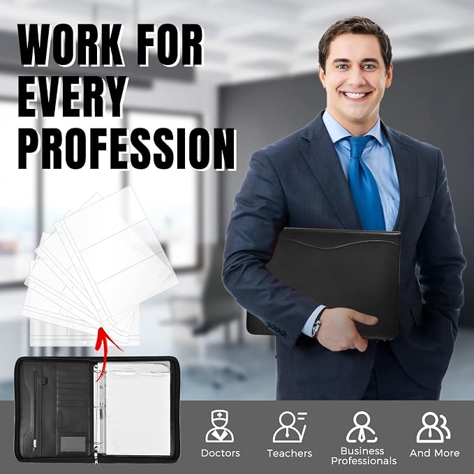 3-Ring Padfolio Portfolio Binder Organizer,PU Leather Folder Binder Business Planner Notebook Zippered Portfolio for Women/Men with Document Sleeve,Letter/A4 Size Clipboard