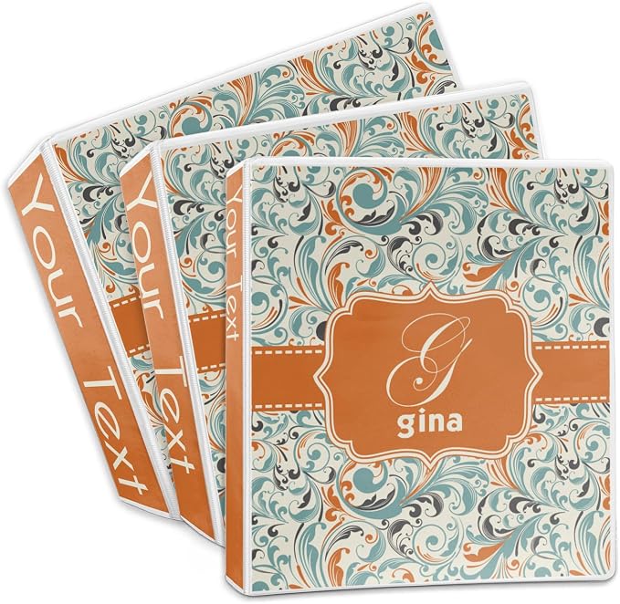 Personalized Orange & Blue Leafy Swirls 3-Ring Binder - 2 inch