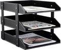 Letter Tray, Leather Paper Organizer Tray, Wooden Desk File Holder, Desktop File, Stackable Magazine Holder, Mail Sorter, Great for Home or Office - 3 Level Black