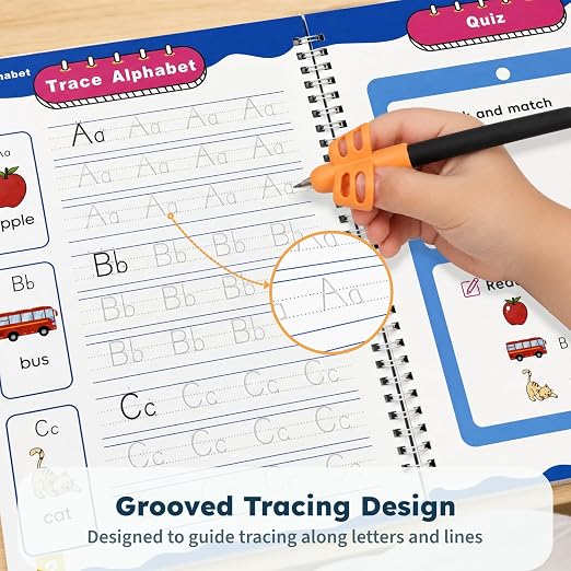 Magic Grooved Handwriting Workbook for Kids 3-8, Reusable with Auto-Disappearing Ink | Preschool Writing Learning Toy, Educational Gift for Toddlers