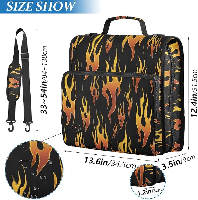 Yellow Orange Fire Flames 3 Ring Binder Bag 1.5 inch Binder Organizer with Zipper Shoulder Strap 500 Sheet Documents Storage for School Office