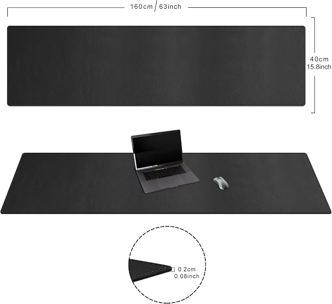 Cacoy 63" x 15.7" Large Leather Desk Mat, Multifunctional Computer Desk Pad, Waterproof PU Leather Mouse Pad, Extended Desk Writing Mat for Office and Home (Black)