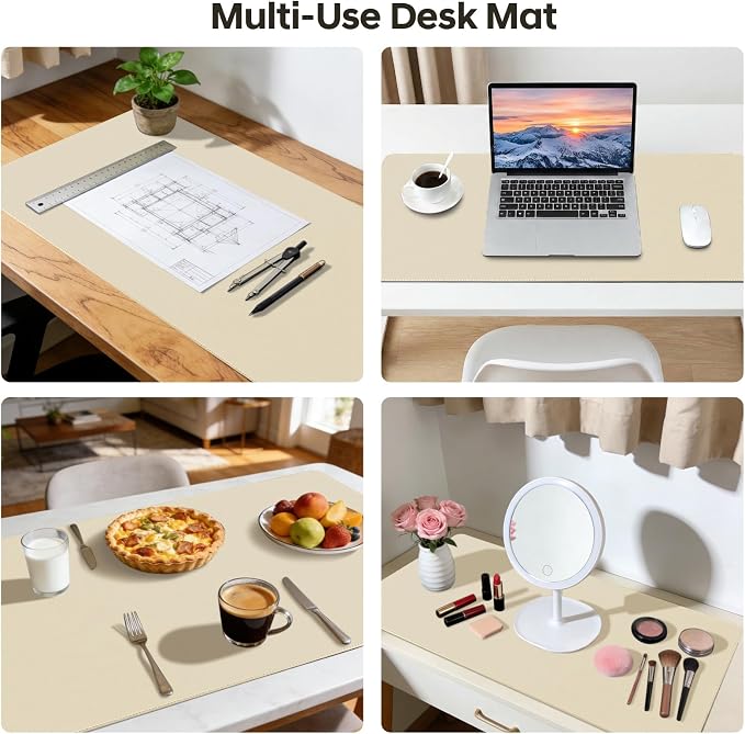 Leather Desk Pad Protector, Office Desk Mat, Large Mouse Pad, Non-Slip PU Leather Desk Blotter, Waterproof Computer Desk Writing Pad for Office and Home (Beige, 47.2" x 23.6")