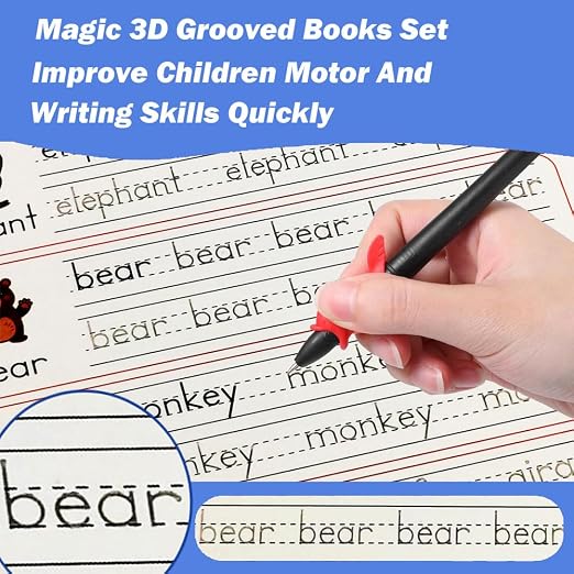 ROYFACC Grooved Writing Books Groove Handwriting Practice for Kids 3-8 Large Reusable Groove Workbooks Tracing Books Preschool Learning Letter Number Math Drawing with Disappearing Ink Pens, 6 Books