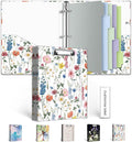 A5 Binder 3 Ring 1 Inch for 5.5"x8.5" Paper, Cute Mini Three Ring Binders with Clipboard,5-Tab Dividers,Interior Pocket, Spine Label, BVSSX Small Binder with Pen Holder, Blue Bloom
