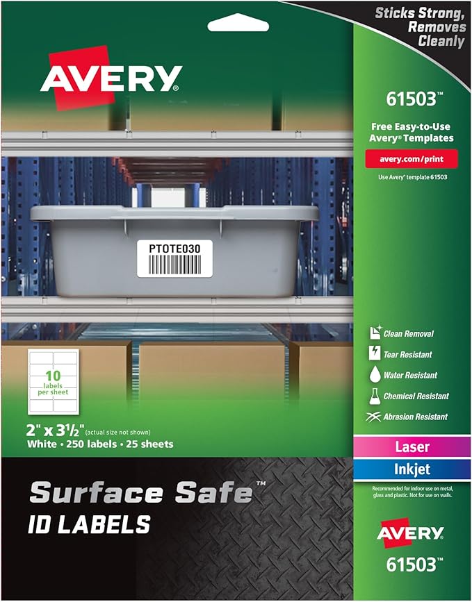 Avery Durable Labels Label, 2" x 3-1/2" (61503)