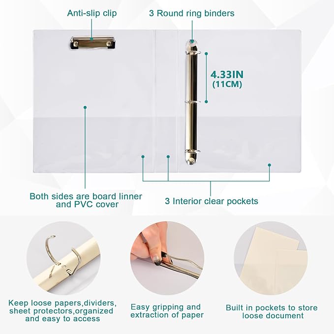 Black Cheetah Round Ring Binders 1.5 Inch Leopard 3 Ring Clipboard Binder for Office School Work Supplies File Folder 200 Sheet Capacity 2 Pieces