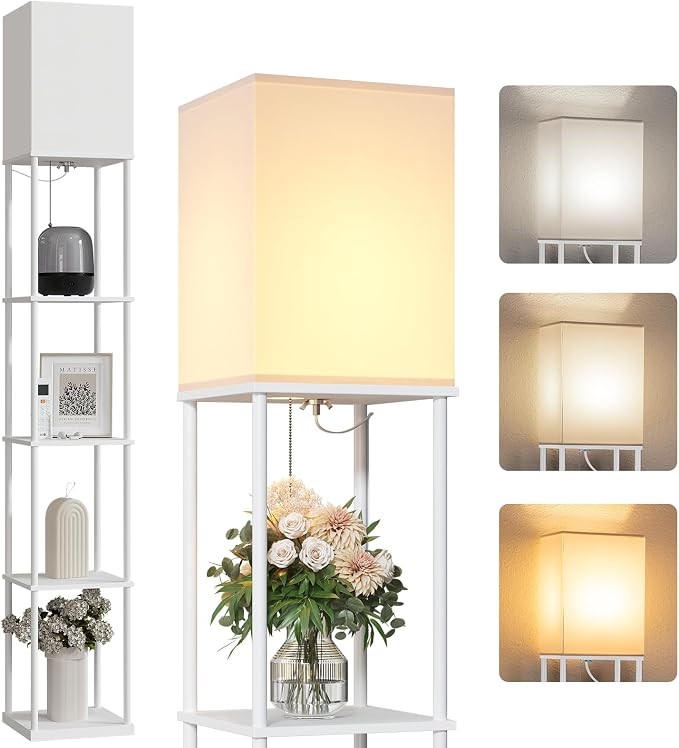 SUNMORY 5 Tier Floor Lamp with Shelves, Standing Lamps for Living Room | 3 CCT LED Bulb Include, 70" Tall Corner Shelf Lamp, Display Bookshelf, Modern Style for Bedroom, Office, Home Decor