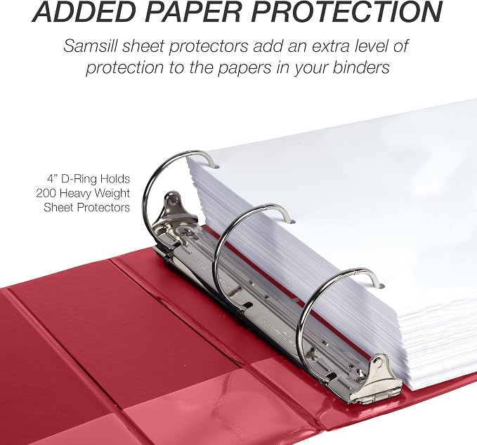 Samsill Durable 4 Inch Binder, Locking D Ring Binder, Customizable Clear View Cover, Red, 6-Pack, Holds 775 Pages