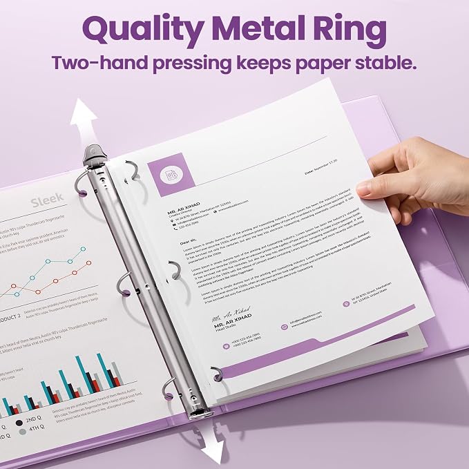 SUNEE 1 Inch Binders 3 Ring 6 Pack, Clear View Three Ring Binder PVC-Free (Fit 8.5x11 Inches) for School or Office Supplies, Purple