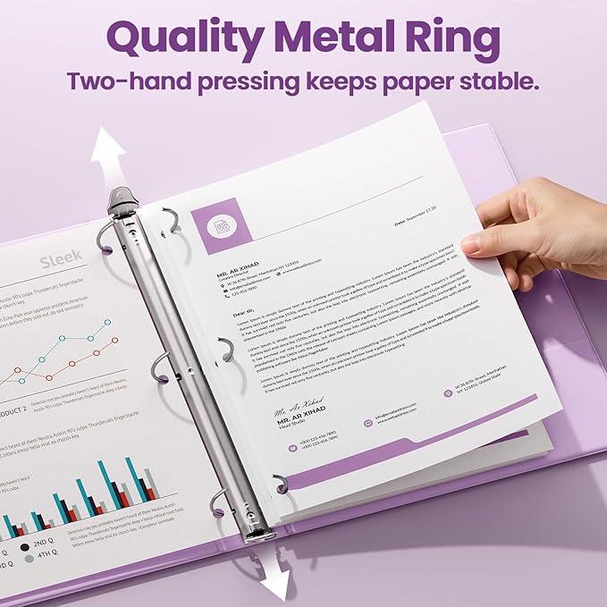 SUNEE 3 Ring Binder 1 Inch 4 Pack, Clear View 1" Binders Three Ring PVC-Free (Fit 8.5x11 Inches) for School or Office Supplies, Purple