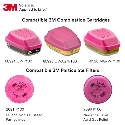 3M Full Facepiece Reusable Respirator 6800, NIOSH, Medium | Large Lens, ANSI High Impact Eye Protection, Silicone Face Seal, Four-Point Harness, Comfortable Fit, Painting