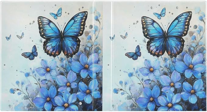 Caikeny 3 Ring Binder Blue Flowers Blue Butterfly 1.5 Inch Binders Round Ring Clipboard with 2 Pockets for Office Supplies