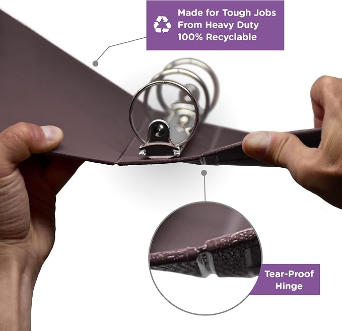 Carstens 4-Inch Heavy Duty 3-Ring Binder - Side Opening, Plum, Durable Plastic, Precision No-Gap Rings, Waterproof Cover, No Pockets, Holds 600 Letter Sheets, BPA-Free Made in USA (1841-3R)