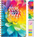 HARDCOVER Academic Year 2026-2027 Planner: 14 Months (May 2026 Through June 2027) 5.5"x 8" Daily Weekly Monthly Planner Yearly Agenda. Bookmark, Pocket Folder and Sticky Note Set (Rainbow Petals)