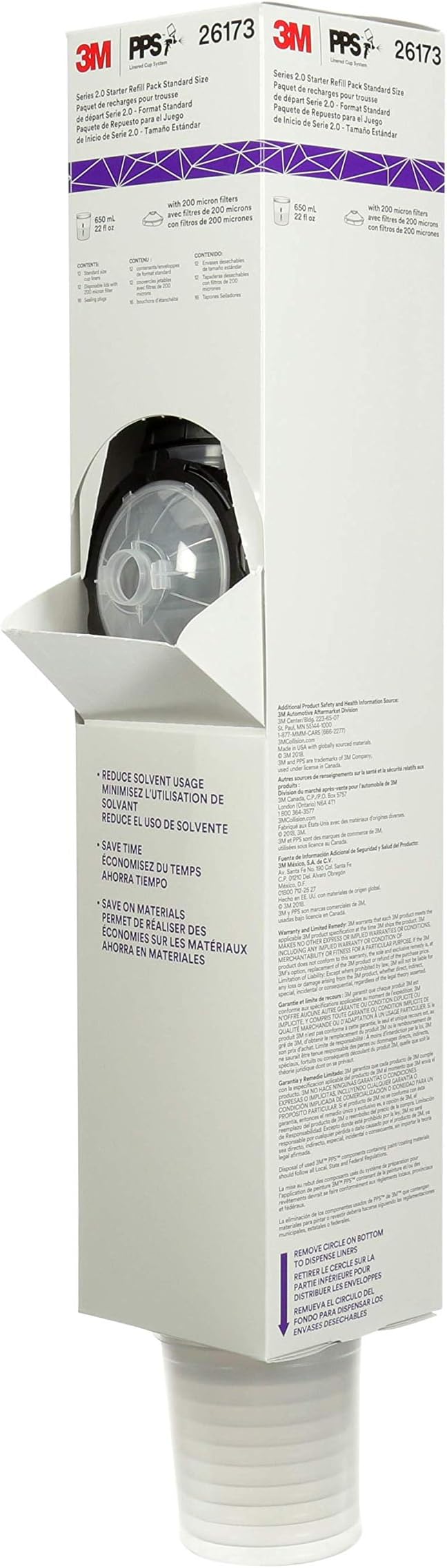 3M PPS 2.0 Paint Spray Gun System Refill Kit with Lids and Liners, 26173 | 22 oz; Standard, 200-Micron Filter; 12 Disposable Lids and Liners; 16 Sealing Plugs;Use for Cars; Furniture; Home and more