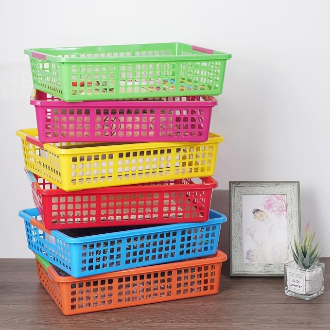 ZZYFGH 6 Pcs Colorful Plastic Classroom Storage Bins, Turn in Trays Classroom for Organizing A4 Papers Trays, Turn in Containers School Teachers Classroom Organization & Storage Supplies