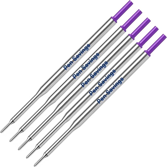 5 Pen Savings Ballpoint Pen Refills Compatible with Papermate Lubriglide, Aspire, PhD Pens, Medium Point, Bulk Packed (Purple)