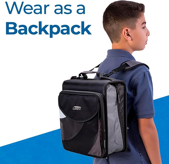 Case-it Dual Binder Backpack | 2-Pack 2-Inch D-Rings | Dual-301 Black | Universal, 3 Straps, Removable File, Hold Down Pages, Bookbag Straps, Padded 13" Laptop & Front Flap Pockets, School & Office