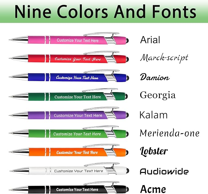 Qingxily Custom Pens Bulk - Up to 300 Personalized Stylus Ballpoint Pens With Free Engraving - Customized With Your Name, Text, Message for Business, Graduation, Anniversaries - Colorful 48 Pcs