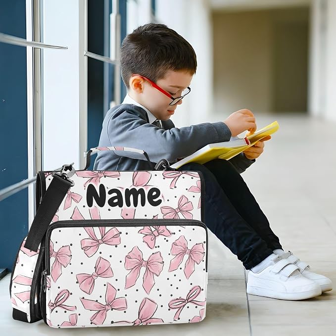 Custom Pink Bows Dots 3 Ring Binder Bag 1.5 inch Personalized Name Binder Organizer 500 Sheet Documents Storage for School Office