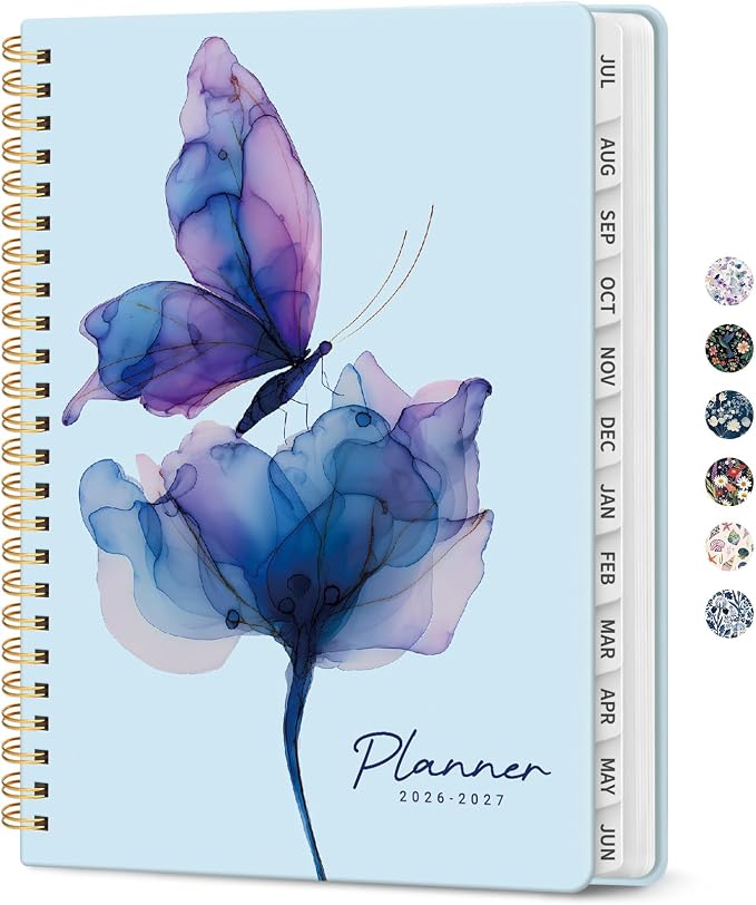 Taja Planner 2026-2027, Jul 2026-Jun 2027 Monthly & Weekly Calendar Planner | 6.3" x 8.5", Hardcover Academic Calendar, Teacher Student Agenda Book with Tabs, School Office Supplies, Soft Wings
