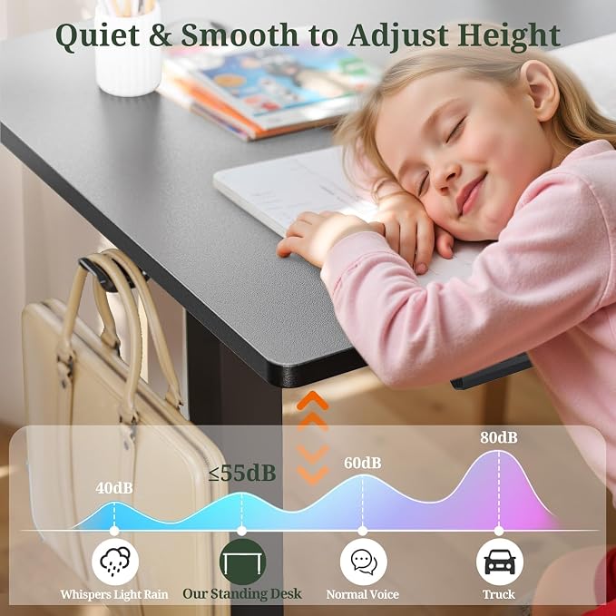 55 x 24 in Electric Standing Desk - Memory Height Adjustable | Ergonomic Sit-to-Stand Rising Computer Table Gaming Workstations with 2 Hooks and Wire Hole for Home Office, Black