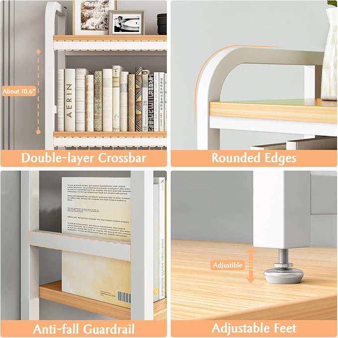 IOTXY 2-Tier Desktop Hutch Bookshelf, Metal Desk Shelf, White, 45.3" W | Steel Frame, 2 MDF Shelves, Grid Panel with 5 Hooks, Fits Over Monitors Up to 27" for Dorm Desks and Home Offices