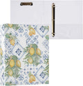 French Blue Tile Yellow Lemon Binder 3 Ring 1.5 Inch Binder with Clipboard&Pockets, Hardcover Binders Heavy Duty Large File Folder for Office School Supplies - Holds 200 Sheets