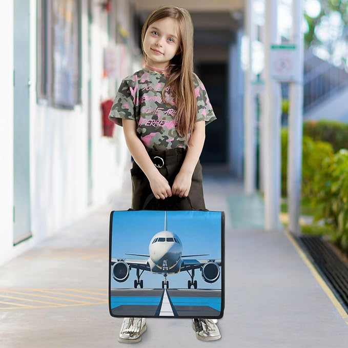 Custom White Airplane Aircraft 3 Ring Binder Bag 1.5 inch Personalized Name Binder Organizer 500 Sheet Documents Storage for School Office