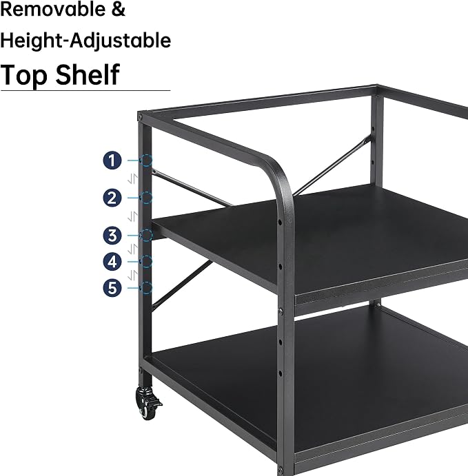 Fannova 2 Tier Under Desk Printer Stand with Storage, 20 Inches Deep Large Printer Table with Height Adjustable Shelf, Rolling Printer Cart with Wheels for Home Office - Black | Large Table Top 20"x20" for 3D/Laser Printer, Heavy Duty Industrial Wheels...