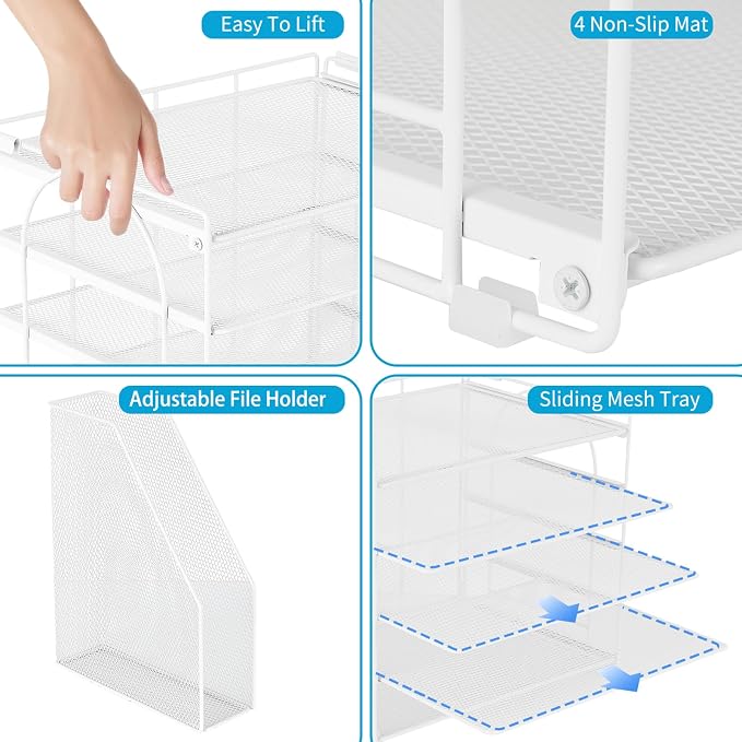 AUPSEN Desk Organizers and Accessories, 5-Tier Desktop Paper File Organizer with Removable File Holder, Desk Accessories & Workspace Organization for Home Office Supplies (White)