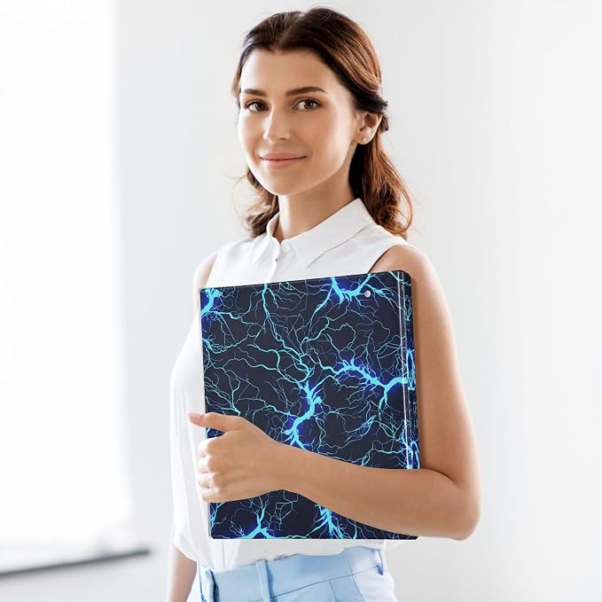 Custom 3 Ring Binder Dark Blue Electric Lightning Pattern 1.5" Round Ring Binders Personalized Name View Binder with 200 Sheet for Kids School Supplies Women Men Office, 1 Pack