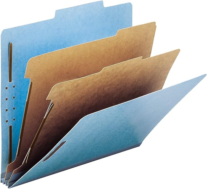 Smead Blue Classification File Folders for Documents, Letter Size, 2 Inch Expansion, 2 Dividers, Durable Pressboard for Legal and Office Files, Blue, 10 Pack (14021)