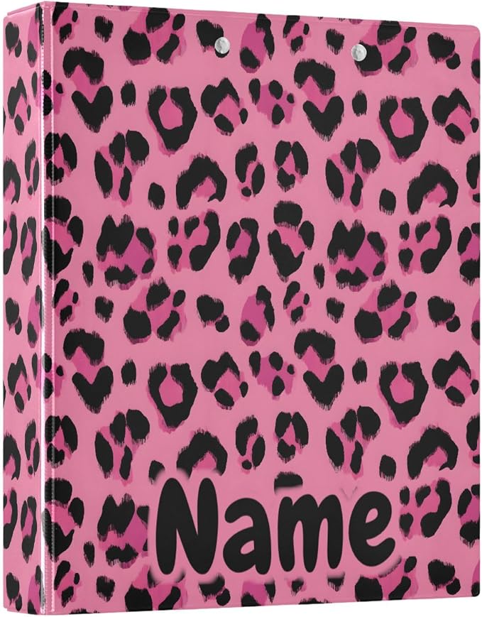 Custom 3 Ring Binder Hot Pink Black Leopard Print 1.5" Round Ring Binders Personalized Name View Binder with 200 Sheet for Kids School Supplies Women Men Office, 1 Pack