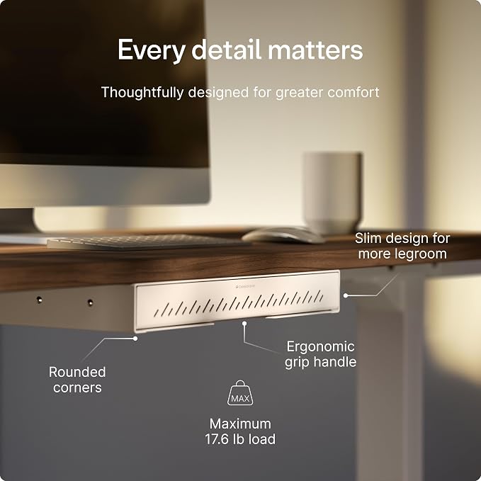 Desktronic Under Desk Drawer — Hidden Under-Desk Storage Organizer, Easy Install, Large Capacity Metal Sliding Drawer for Home Office, Standing Desk & Workstation (White)