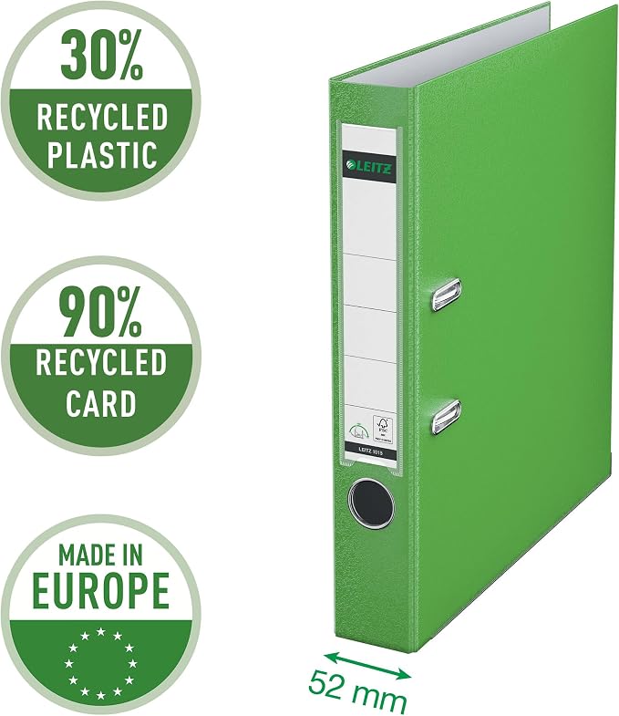 Leitz 180° Lever Arch File Plastic 50 mm - ring binders (Green, Plastic, A4)