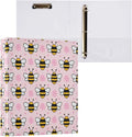 Aslsiy Pink Bee Yellow Bees Flowers 3 Ring Binder 1.5 Inch Round Clipboard Decorative Harcover Organizer for Office Supplies