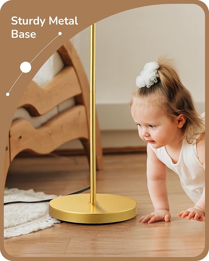 EDISHINE 64.7IN Gold Floor Lamp for Living Room with Remote, Standing Lamp | Dimmable Bulb Included, 5CCT, Foot Switch, Adjustable Head, Minimalist for Bedroom, Living Room, Office