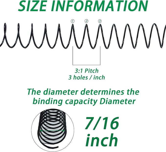 RAYSON 11.1mm Spiral Wire Coil Binding, 3:1 Pitch, 7/16" Metal Spiral Binding Coils 80 Sheets Capacity, Black Color & Pack of 100