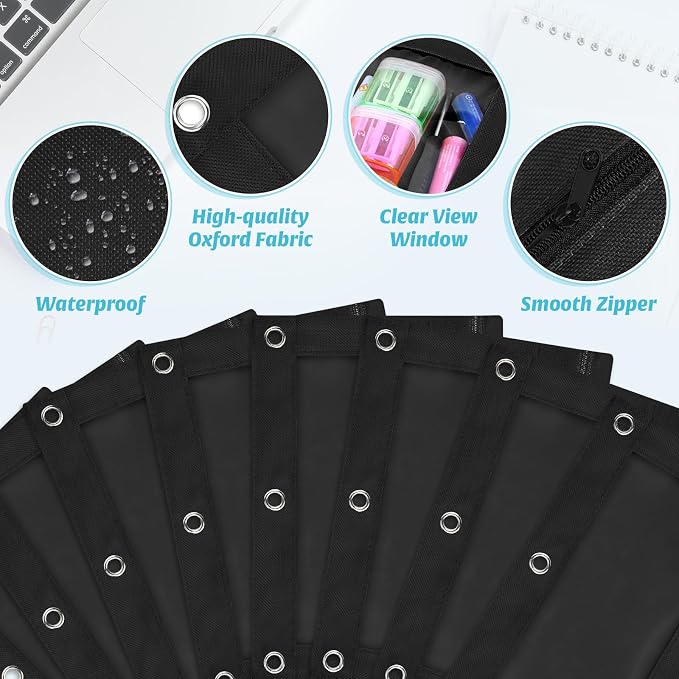 36 Pack Pencil Pouch for 3 Ring Binder | Binder Pencil Pouch in Black , Pencils Pouches for Binder with Clear Window, Smooth Zipper for School , Office Supplies