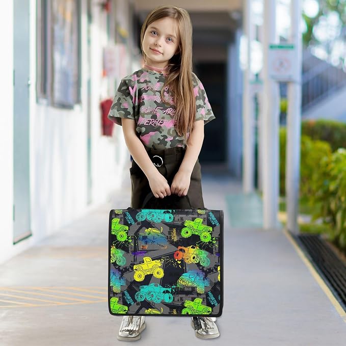 Monster Trucks Print Zipper Binder Bag 3 Ring with Shoulder Strap & Handle Multi Pocket Binder Organizer Bag Large Capacity for School Office Supplies