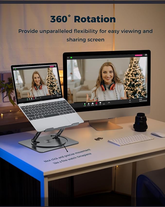 Aoviho 360° Rotating Laptop Stand for Desk | Adjustable, Foldable, Portable Aluminum Ergonomic Riser | Compatible with MacBook, Dell, HP & All Laptops 10-16 inch | Gray