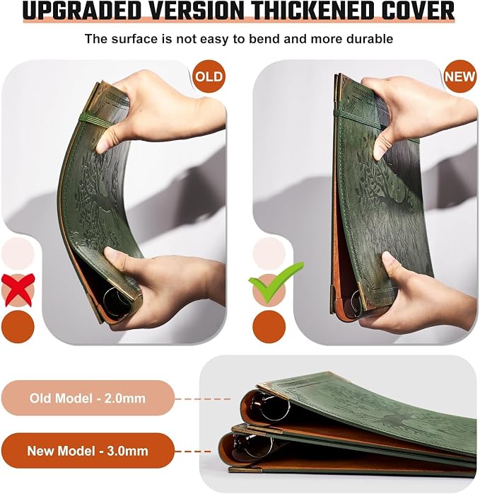 OVESMUSL 4 Pack PU Leather 3 Ring Binder, 1 Inch Green Tree | Fits 8.5x11 letter paper, holds 200 sheets, loose leaf organizer