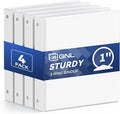 GNL 3 Ring Binders 1 Inch Economy 4 Packs White, 1" Three Ring (Fits 175 Sheets of 8.5x11 Paper) Clear View PVC-Free & Non-Stick for School or Office Supplies