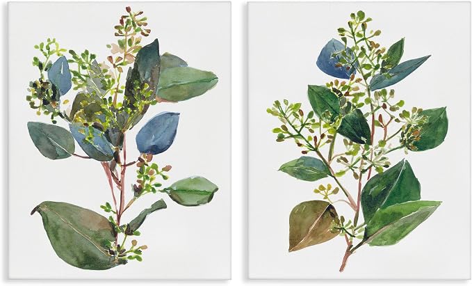 'Soft Eucalyptus Plant Ombre Leaves'| 2pc Canvas Art Set 2 | Stupell Industries | 16 x 20 Inches, Easy to Hang and Sturdy, Made in USA, by Melissa Wang