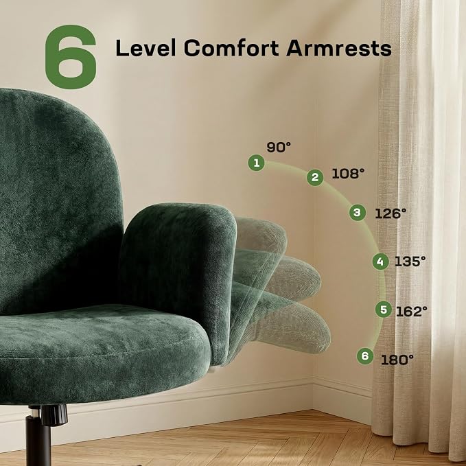 Marsail Criss Cross Office Chair with Adjustable Armrests & Wheels, Vanity Chair with Wide Cushion, Reclining Back, Soft Chenille Fabric, Desk Chair for Home Office, Makeup Room, Bedroom, Green