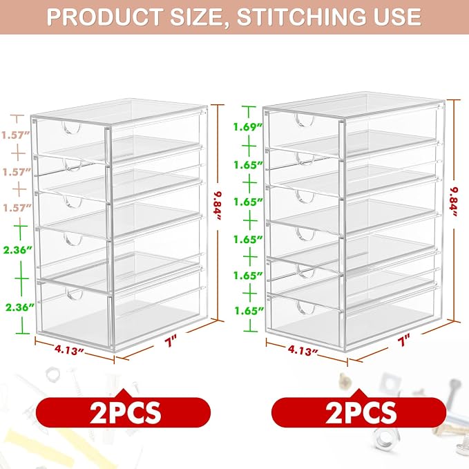 4-Pack 22-Drawer Acrylic Storage & Makeup Organizer for Desk | Smooth-glide drawers, clear acrylic, stackable, dustproof, wipe clean, for office supplies, pens, paper clips, thumb drives