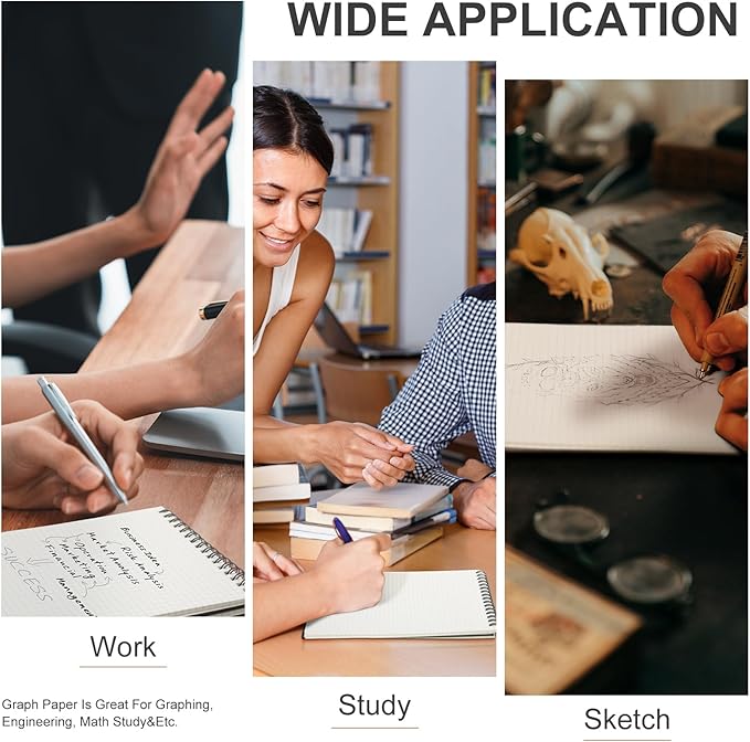 Engrowtic 2 Pack Graph Paper Spiral Notepad A5 Top Wirebound Notepad Grid Notebook Steno Pads Memo Notebook Grid Paper 140 Pages for Writing Sketching Drawing Office Supplies (Black)