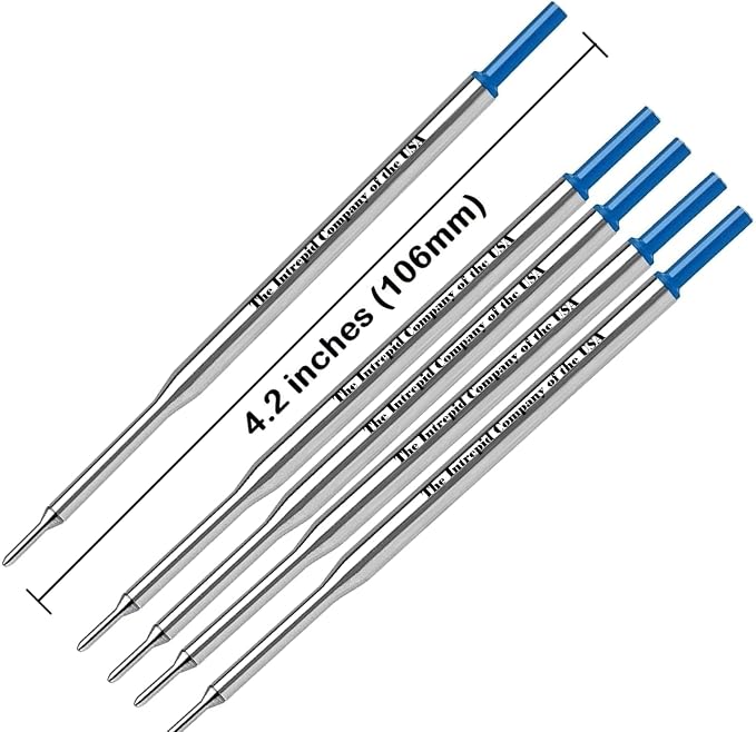 5 Genuine Intrepid Flawless Flow Medium Refills for Papermate Lubriglide, Aspire, PhD Pens, Bulk Packed (Blue)